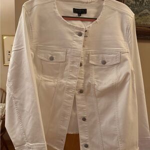 Talbot’s White Jean Jacket with Collarless Design